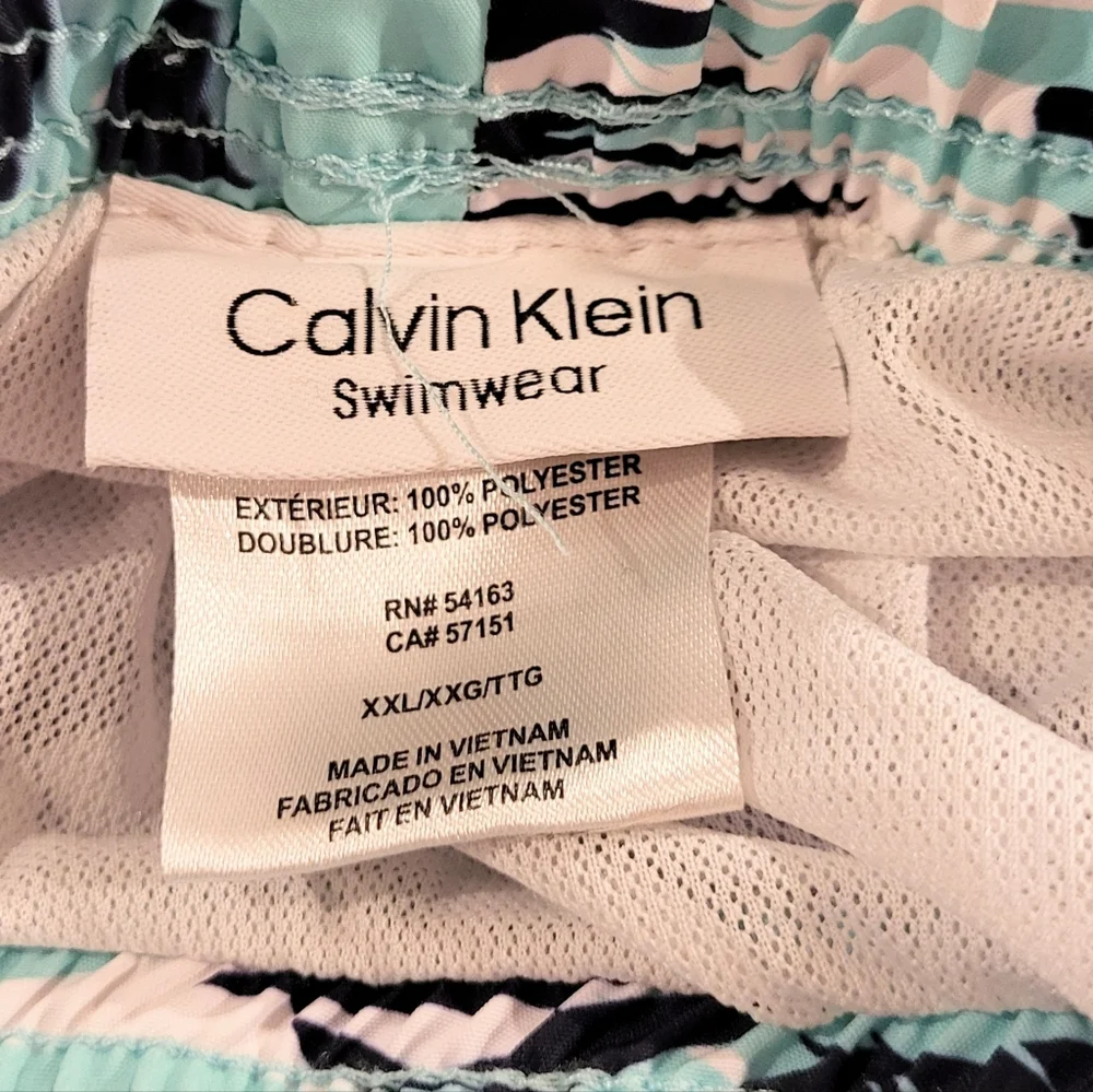 Calvin Klein Mens XXL Swim‎ Trunks Aqua Blue Tropical Drawstring Pockets …